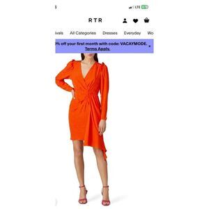 Essentiel Antwerp Viesbeth Silk Puff Sleeve‎ Dress Orange Size 6 MSRP: $460
